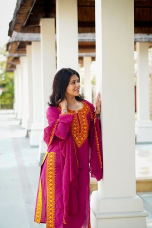 Embroidered magenta kurta set featuring intricate detailing and rich color. Crafted with premium fabric reflecting Lumaara Fashions excellence.