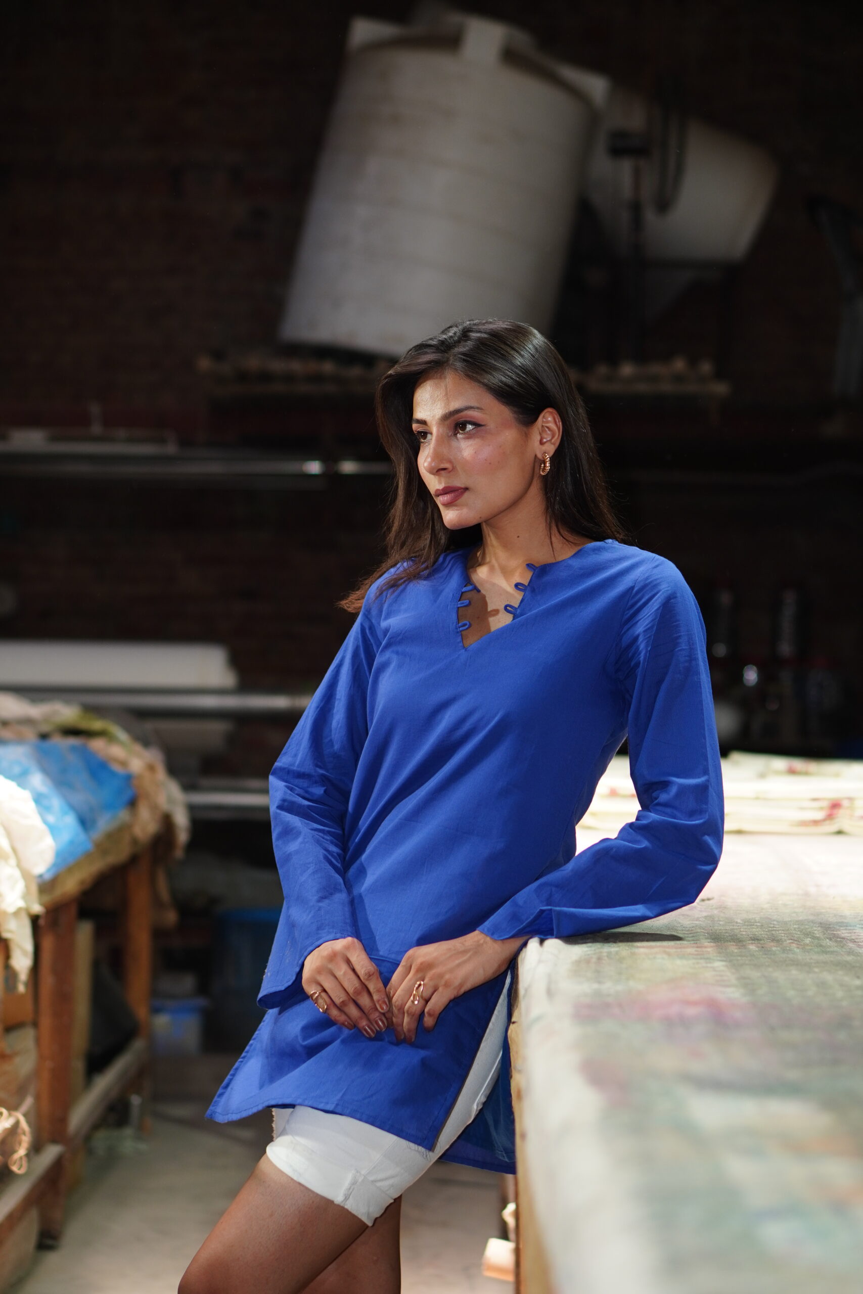 Sapphire Blue Cotton Short Kurti
