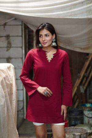 Burgundy Loop Detail Cotton Kurti